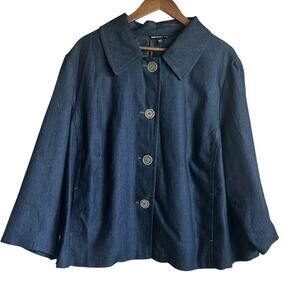 Briggs New York Women Denim Jacket Top 24W‎ Blue Dark Wash Casual Classic Office